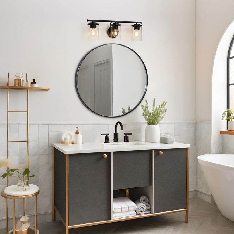 GEPOW Black Bathroom Light Fixtures, 3 Light Farmhouse Modern Vanity