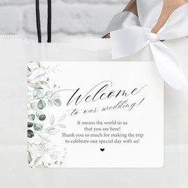 Welcome Bag Sticker - Wedding Welcome Sticker - Large Rectangle - Set of 16 - Welcome to Our Wedding- Eucalyptus Leaves and Greenery