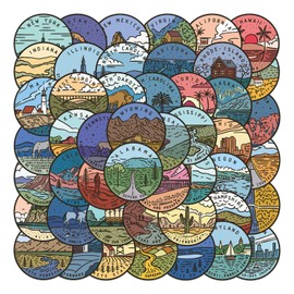 USA States Stickers for Adults, 50PCS Adventure Travel Funimost Vinyl Waterproof Stickers Pack for Water Bottle Laptop Luggage Scrapbook, Cities Landscape Decals (States)
