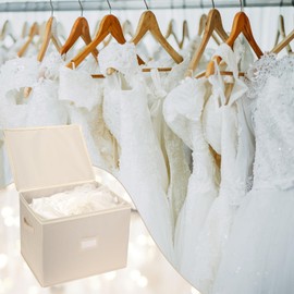 Dawutian Wedding Dress Storage Box with 1 Pair of Microfiber Gloves and 20 Sheets of Acid-Free Paper, Wedding Dress Preservation Box for Heirlooms, Gowns Bride Musthaves(Beige)