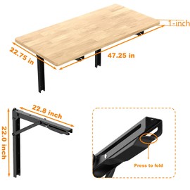 WALMANN Space Saving Wall Mounted Folding Workbench, Heavy Duty Folding Wall Table/Desk for Garage, Workshop, Holds Up to 550lbs(Tabletop Size: 47.25 x 22.75inch)