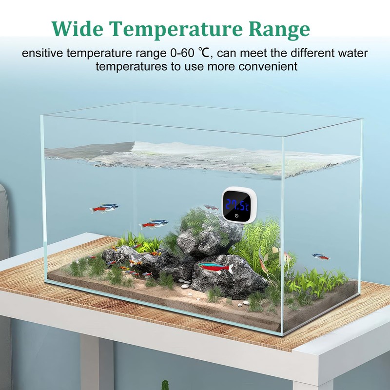 LED Touch Display Digital Aquarium Thermometer, High Precision Stick-on Fish