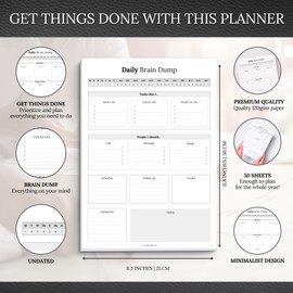Brain Dump Notepad, To Do List Desk Pad, Productivity Planner, ADHD Daily Planner | 50 Undated Tear Away Sheets A4 (Mono)