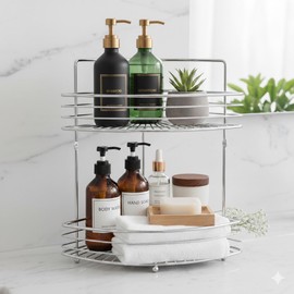 SDZOREN 2-Tier Floor Standing Corner Shower Caddy - Stainless Steel Bathroom Organizer Includes Screws and Anchors - Freestanding or Wall-Mounted Caddy - Silver (2-Layer, Triangle)