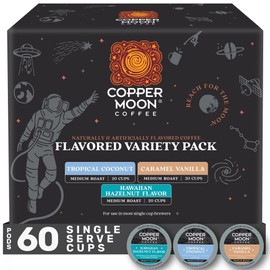 Copper Moon Single Serve Coffee Pods For Keurig K-Cup Brewers, Flavored Variety Pack (Caramel Vanilla, Tropical Coconut, Hawaiian Hazelnut), 60 Count