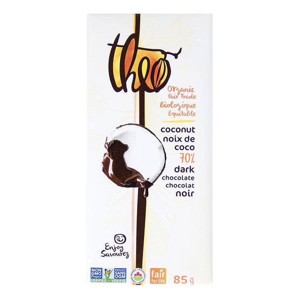 Theo Organic and Fair Trade 70% Dark Chocolate, Coconut / 85 grams