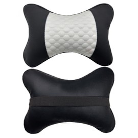 yuhuru Car Neck Pillows Both Side Pu Leather 2pieces Pack Headrest Fit for Most Cars Filled Fiber Universal Car Pillow (White)