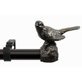 Meriville 1-Inch Diameter Single Window Treatment Curtain Rod, Oil-Rubbed Bronze Bird Finials, 28-Inch to 48-Inch Oil-Rubbed Bronze rod