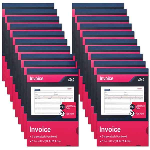 XKDOUS 20 Pack Invoice Book, 2-Part Carbonless, 5-9/16" x 8-7/16"