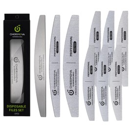 Cherimoya Kit Lima De Acero Para Uñas Con 12Pzs Repuestos,Lima de Uñas Autoadhesivas de Grano 100/150/180/240,Metal Lima Para Uñas Luna para DIY en Casa y Salon