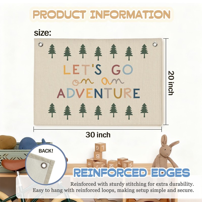 Camping Decor Banner,Lets Go on an Adventure Wall Art
