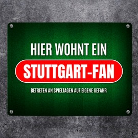 Hier wohnt ein Stuttgart-Fan Metal Sign with Lawn Motif Football Stuttgart Goal