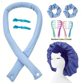 Heatless Curls With Bonnet , 7 PCS/Set Professional SleepingHair Care & Styling Tool Set, Heatless StylingTools for Women & Girls, Hair Styling Tools, FallGift, Hair Accessories - Color: Blue