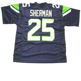 Generic Richard Sherman Blue Jersey Stitched Custom Football New No Brand/Logos (US, Alpha, Large, Regular, Regular, Blue)