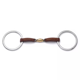 Cavalon Loose Ring Lozenge Leather Covered Snaffle Bit - 4.75"