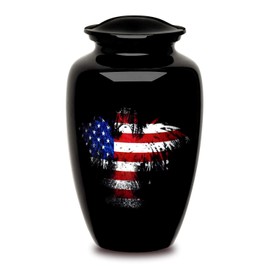 Forever URNS Adult Cremation Funeral Urn with American Flag On Eagle Printed Theme for Human Ashes of Female & Male | 320 cu in | Extra Large | Black | Handcrafted with Velvet Protection Bag