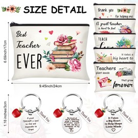 Buryeah 12 Pieces Teacher Appreciation Gifts for Women 6 Teacher Survival Kit Makeup Pouch Cosmetic Bags and 6 Teacher Thank You Keychains for Women Teacher Week Gift Festival Christmas Holiday Gifts