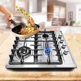 KOLHGNSE 4-Burner Gas Cooktop Built-in Stainless Steel Stove Cast Iron Grates Burners for Fast Cooking Cleaning