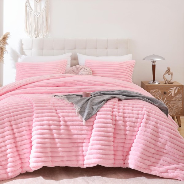 Smoofy Fluffy Full Size Comforter Set 3 Pieces - Pink