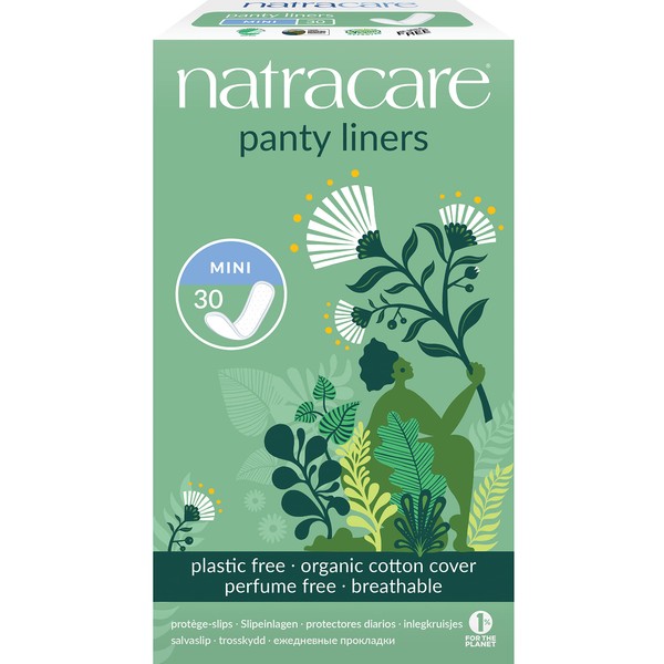 Natracare Natural Organic Mini Panty Liners, Made with Certified Organic Cotton, Ecologically Certified Cellulose Pulp and Plant Starch (1 Pack, 30 Liners Total)