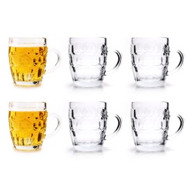 QUANSHANGJU 6 Pack Dmple beer mugs, Glasses with Handle, 17 Ounce Glass Steins, Classic Beer Mug glasses Set