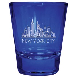 R and R Imports New York City, New York Souvenir Engraved Full Color 2oz Shot Glass Blue Single
