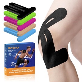 KTQUICK Cinta Kinesiológica Para Rodillas, 12 Unidades, Precortada, Resistente Al Agua, Para Aliviar El Dolor De Rodilla, Cinta Atlética Original De Algodón, Cinta Duradera Para Deportes Y Soporte Dur