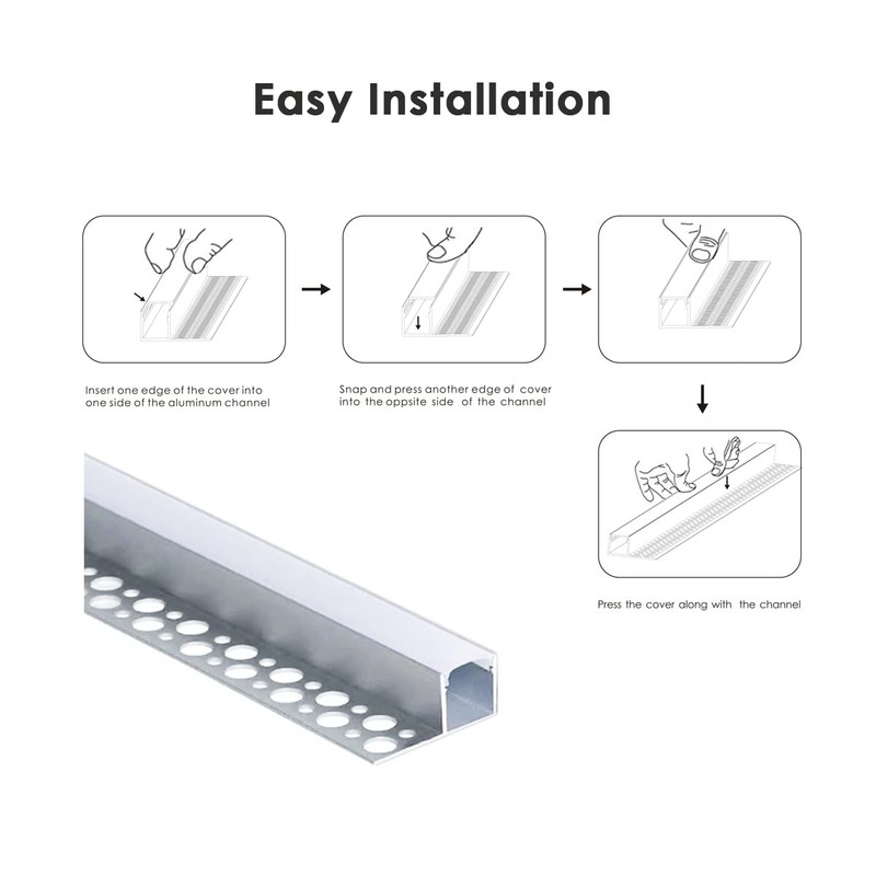 Besseto Plaster-in LED Channel 6 Pack 3.3FT/1 Meter Trim Edge