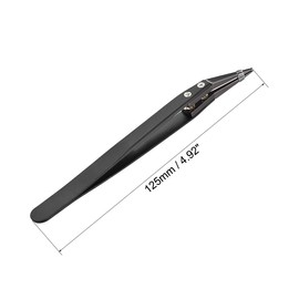 sourcing map Precision Ceramic Tweezers Non-Conductive Heat Resistant Anti-Static Small Curved Tweezers Black for Pinching Coils
