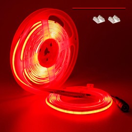YUNBO TOPAI 12V COB LED Strip Light Red 16.4ft/5M High Density 480LED/M Dotless 1500Lm NO Waterproof IP20 Flexible Cuttabl LED Tape Light for Cabinet Home DIY Lighting Projectse