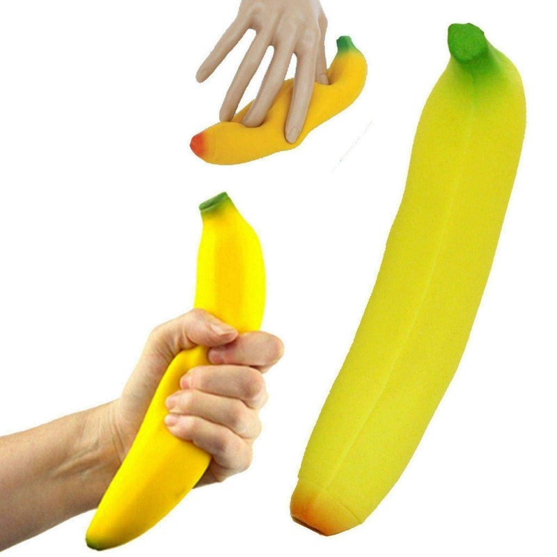 Stretchy Squeezy Banana Stress Ball Reliever Hand Excersizer Joke Tension