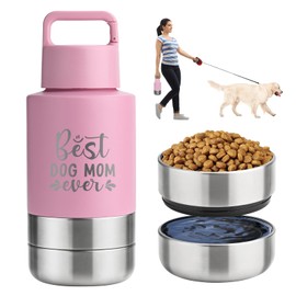 KEWIXY - Botella de agua aislada de viaje para perros con cuencos desmontables, dispensador portátil 3 en 1, accesorios para perros para caminar, send