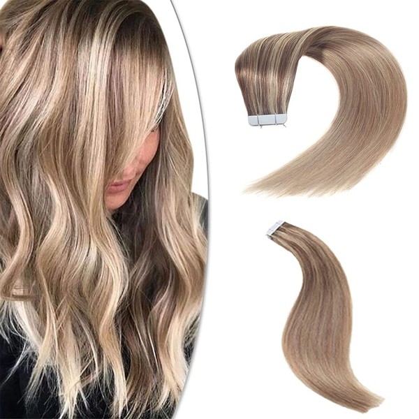 SURNEL Tape in Hair Extensions Human Hair 22 inch Strong