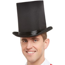 Smiffys Deluxe Top Hat, Black with Elastic Inner Rim, Circus Fancy Dress, Adult Dress Up Hats