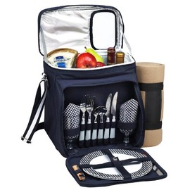 Picnic at Ascot Insulated Picnic Basket/Cooler Fully Equipped for 2 with Blanket - Navy