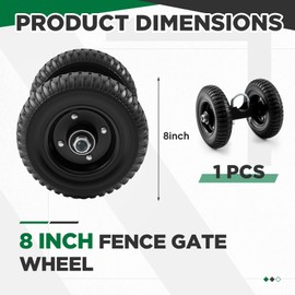 Threlaco Rolling Fence Gate Wheel for Metal Wooden Fence Chain Link Farm Support Wheel with Rubber Sliding Gate Kit and Adjustable Steel U Bolts (8 Inch)