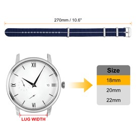 sourcing map Elastic Nylon Watch Band 20mm One-Piece French Watch Strap Waterproof Replacement Wristwatch Strap with Silver Buckle for Men Women, Dark Blue/White