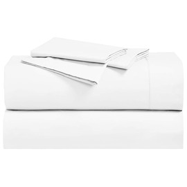100% Cotton Percale Sheets Sets with 15" Deep Pockets (King Size, Solid White) Crispy Breathable Bed Linens