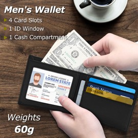 WisePoint Bifold Wallets for Men, RFID Blocking Wallet Leather Wallets for Men Minimalist Wallet, Lightweight Men's Wallet Mens Slim Wallet for Work, Shopping (black)