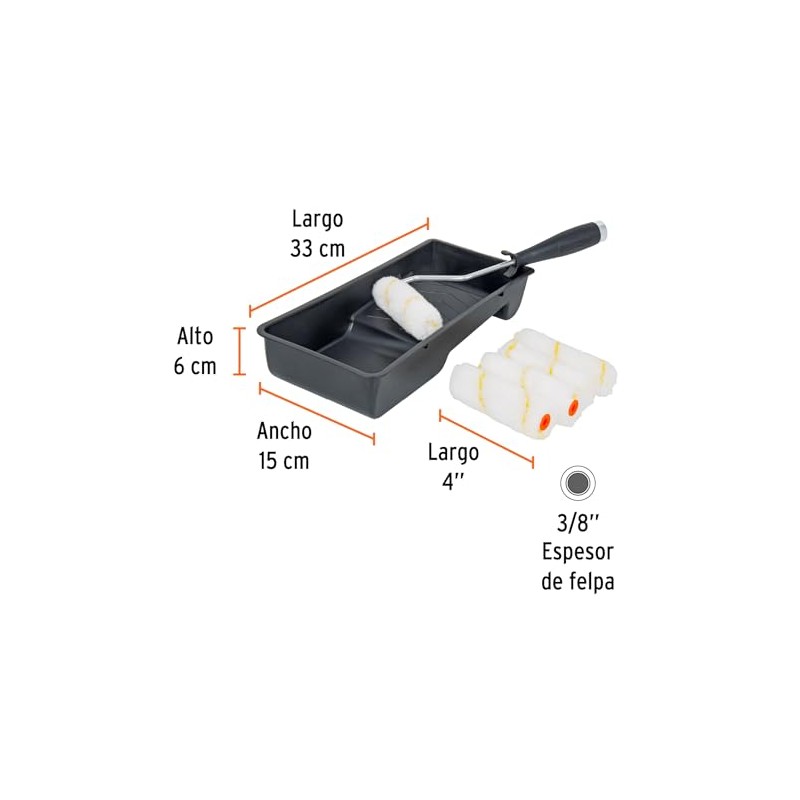 Truper KIT-ROPI-420N, Kit de rodillo para pintar 4" (maneral, charola