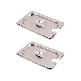 MY MIRONEY 2PCS 1/9 Size Steam Table Pan Cover Stainless Steel Solid Pan Lid with Handle Notched Buffet Pan Lids Catering Food Pan Cover Hardware (7.09" x 4.45")