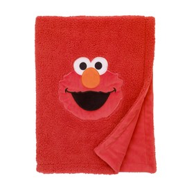 Sesame Street Elmo Red Soft Plush Sherpa Toddler Blanket with Applique, Red/Orange/White/Black