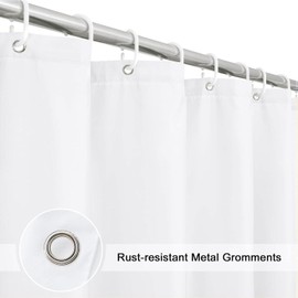 PEVA Shower Curtain Liner with 3 Magnets, White Heavy Duty Waterproof Washable Bathroom Shower Curtain Liner with 12 Hooks, Rust Proof Metal Grommets Holes (72" W x 72" L)