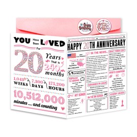 ATTLVV Jumbo 20th Anniversary Cards for Him Her,Happy 20th Wedding Anniversary Card Gifts for Wife Husband,Sweet 20 Year Anniversary Decorations for Women Men