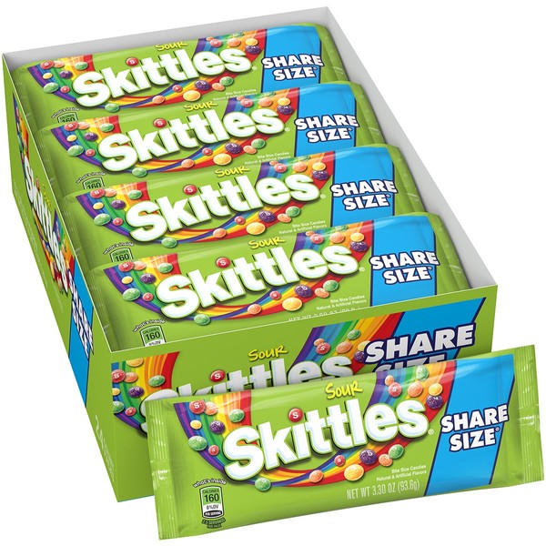 Skittles Sour Candy, 3.3 ounce (24 Share Size Packs)