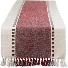 BEEKAY Dobby Strip Woven Natural Cotton 13 Inch X 72 Inch Table Runner These Farmhouse Style Boho Handmade with Tassel Table Runner for Dining Table Holiday Party, Dresser Decorations - Redwood