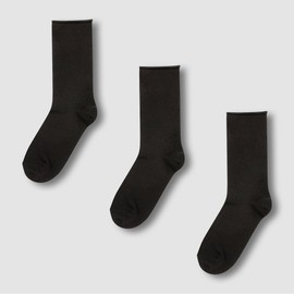 JAJU [JAJU] Women's Modal Rolled Top Long Socks 3-Pack_Black