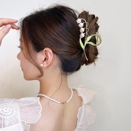 Flower Elegant Lily Of Valley Hair Claw Shark Clip Women Charm Wear Catch Flower Metal Hairpin Branch Fairy Clips