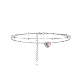 Silvora October Opal & Tourmaline Anklet - S925 Silver Chain with Custom Birthstone Heart Pendant Summer Anklet for Women