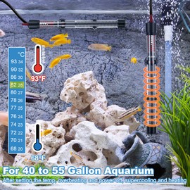 Dreyoo 2 Set 300W Aquarium Fish Tank Heater, Submersible Aquarium Heater with Thermometers and Suckers, Adjustable Knob Aquarium Water Heater Built-in Thermostat for 40-55 Gallon Aquariums
